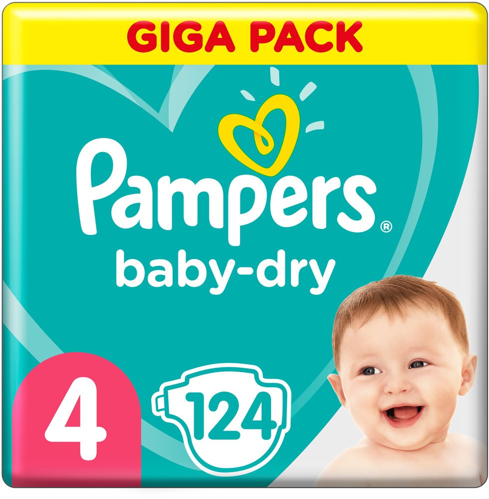 Pampers Baby Dry Windeln Größe 4 (9-14 kg) Maxi, Giga Pack, 124 Stück, Gr. 4