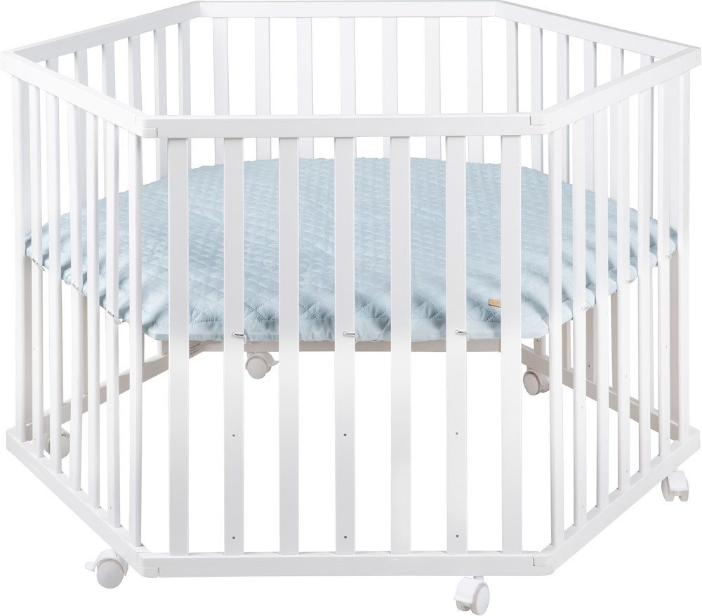 roba Laufgitter „roba Style“ 6-eckig weiß, Stoffeinlage hellblau