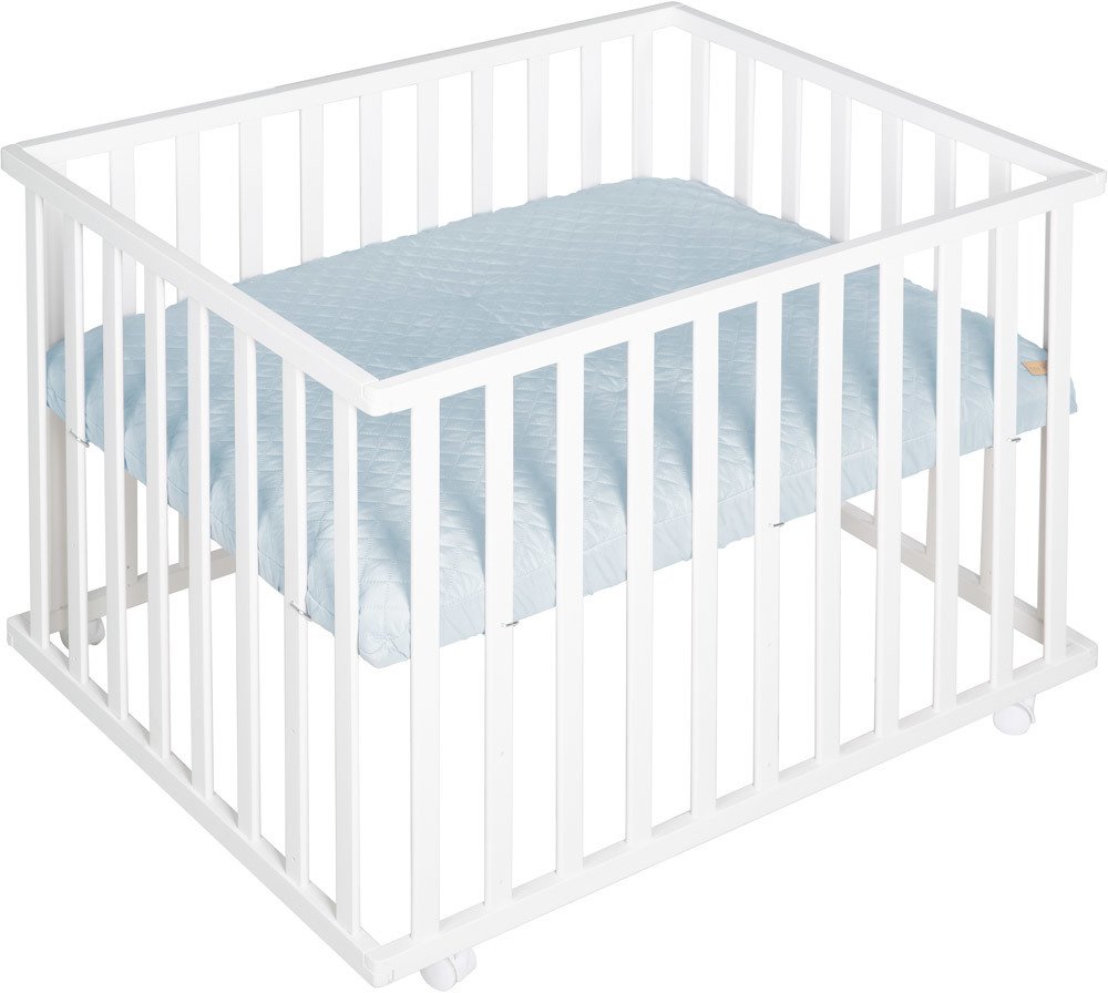 roba Laufgitter „roba Style“ 100 x 75 cm weiß, Stoffeinlage hellblau