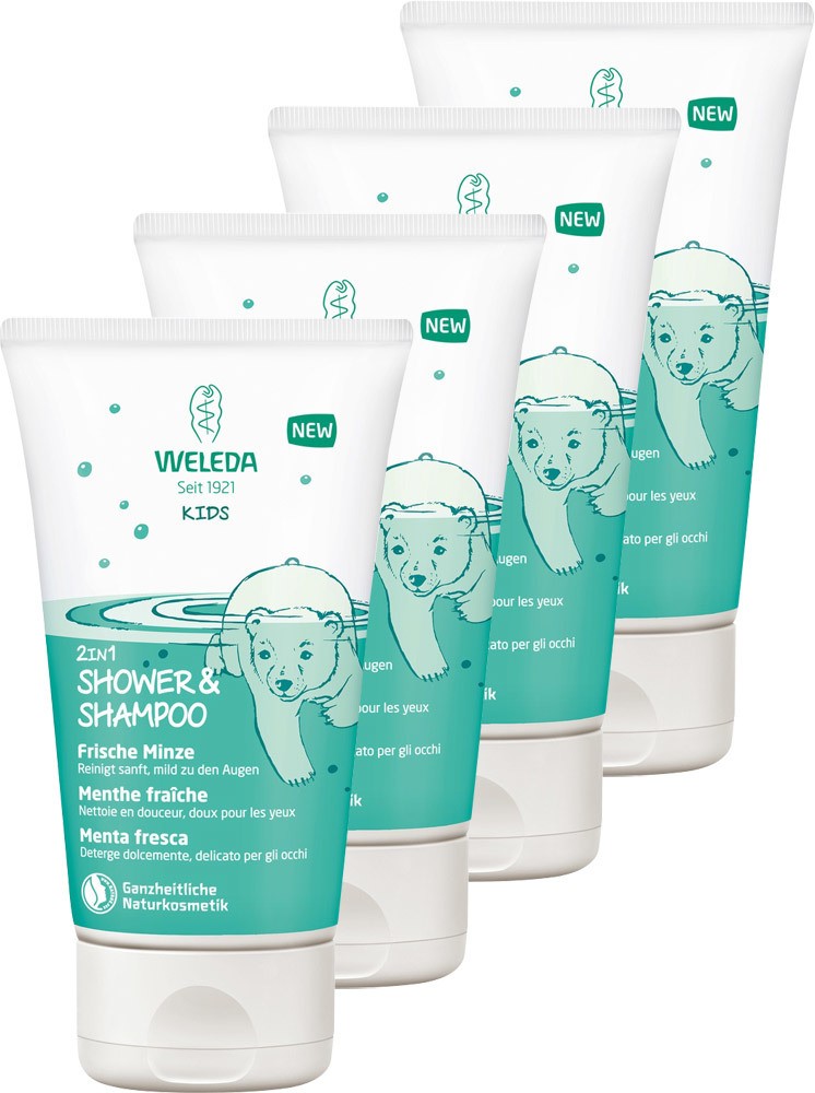 Weleda Kids 2in1 Shower&Shampoo Frische Minze Frische Minze (150 ml), 4 Stück