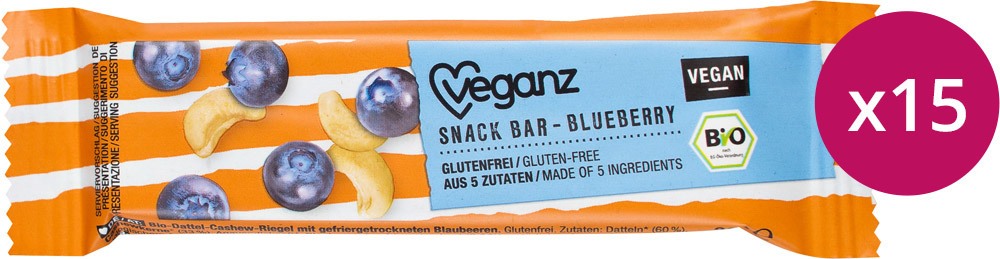 Veganz Snack Bar Blueberry (30 g), 15 Stück