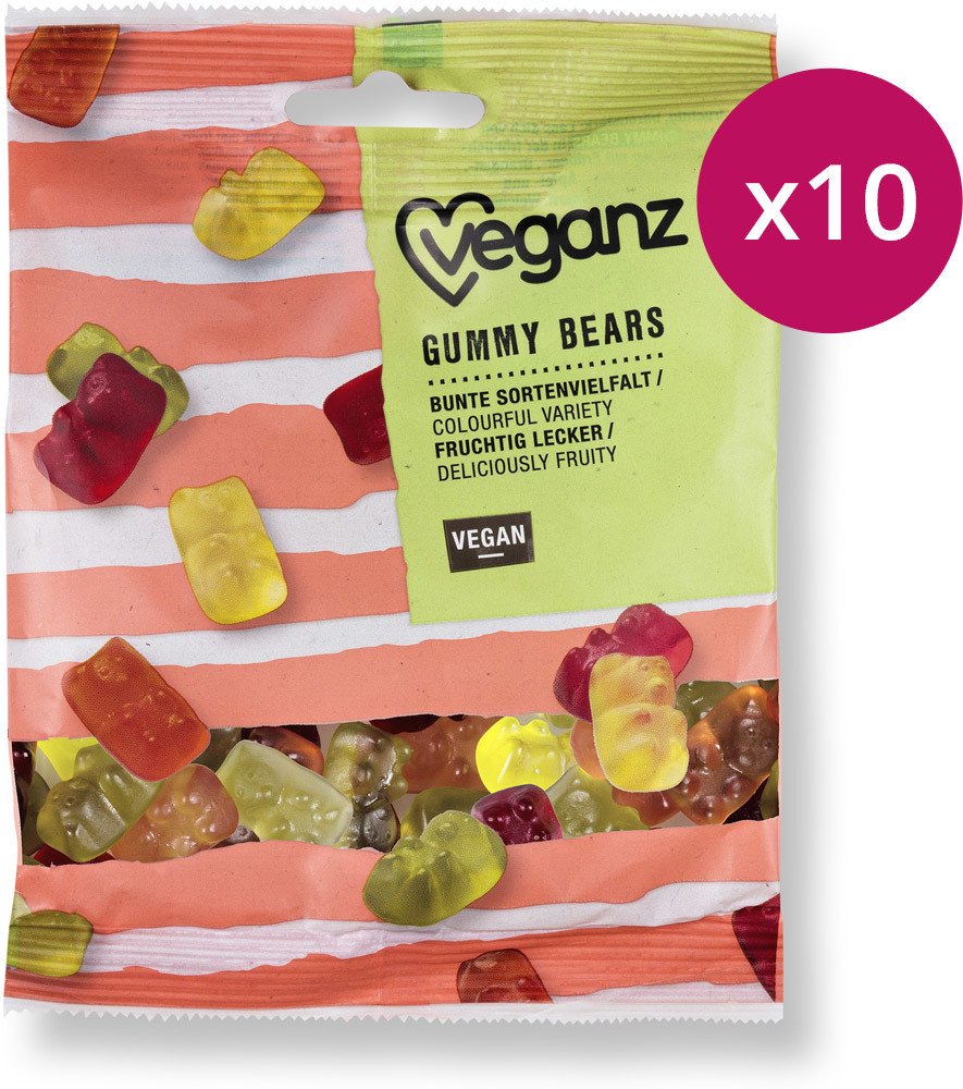 Veganz Gummy Bears Fruchtgummi mit Fruchtgeschmack (100 g), 10 Stück