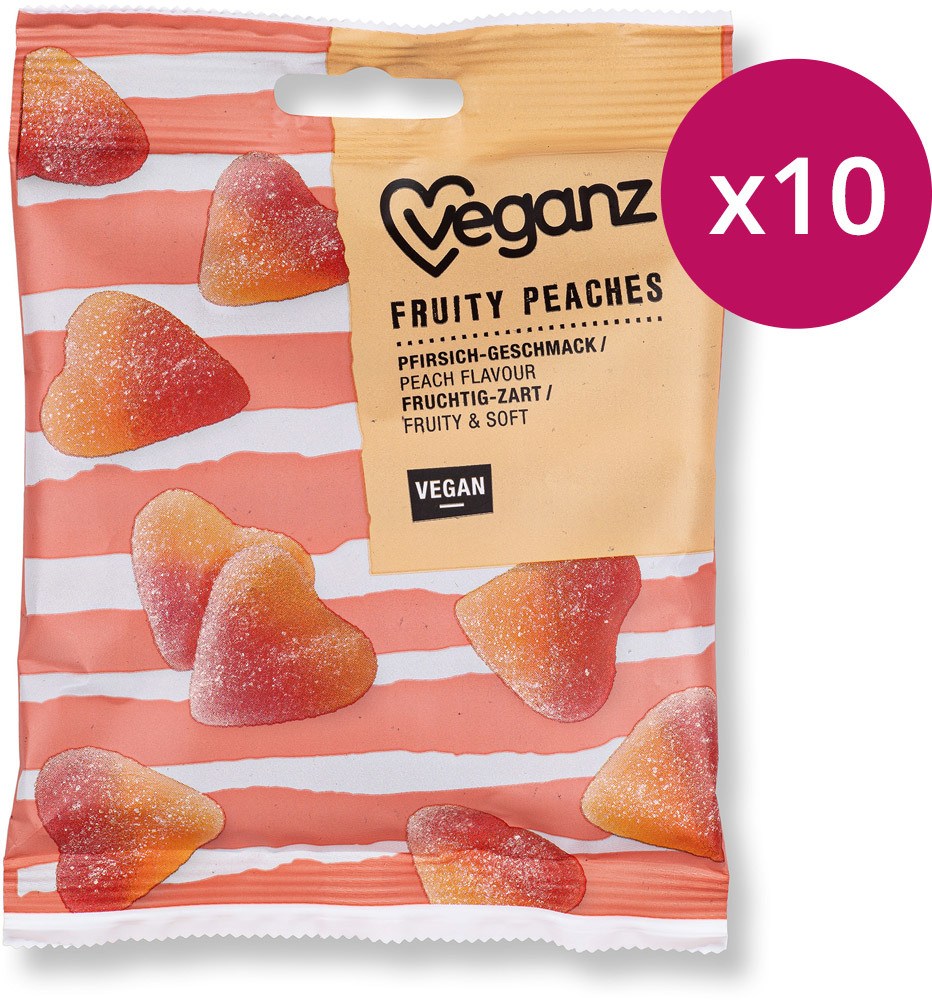Veganz Fruity Peaches Fruchtgummi mit Pfirsich-Geschmack (100 g), 10 Stück