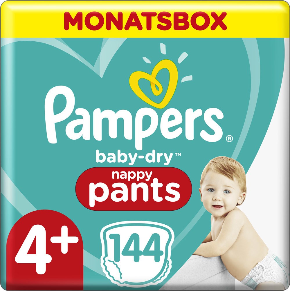 Pampers Baby Dry Pants Größe 4+ (9-15 kg) Maxi Plus, Monatsbox, 144 Stück