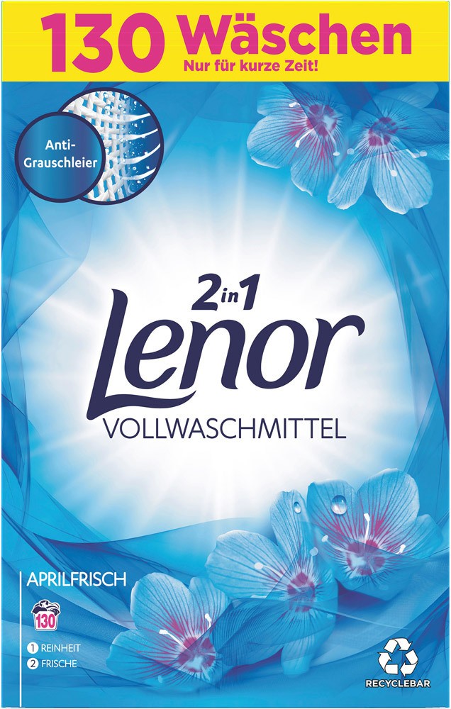 Lenor Pulverwaschmittel Anti-Grauschleier-Technologie Aprilfrisch 8.45 Kg - 130 WL